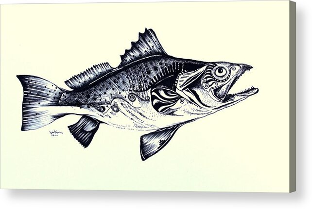 Trout Acrylic Print featuring the painting Abstract Speckled Trout by J Vincent Scarpace