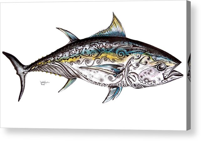 Blue Fin Acrylic Print featuring the painting Beautiful Blue Fin by J Vincent Scarpace