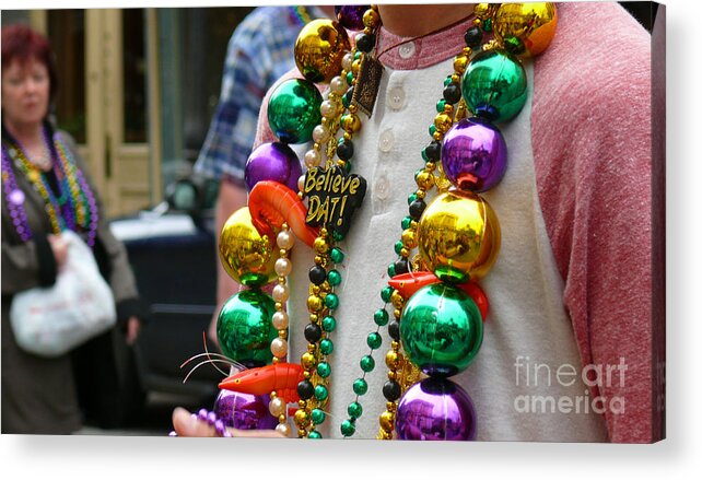 New Orleans Acrylic Print featuring the photograph Believe dat mardi gras beads by Jeanne Woods
