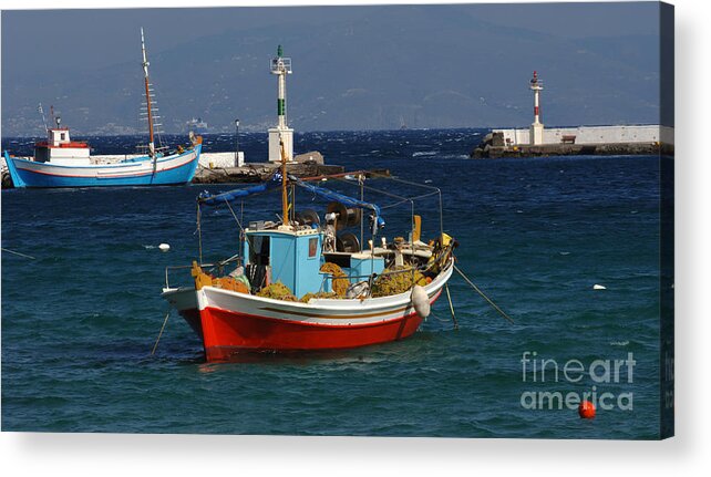 Greece Acrylic Print featuring the photograph Greek Fishing Boats Mykonos by Bob Christopher
