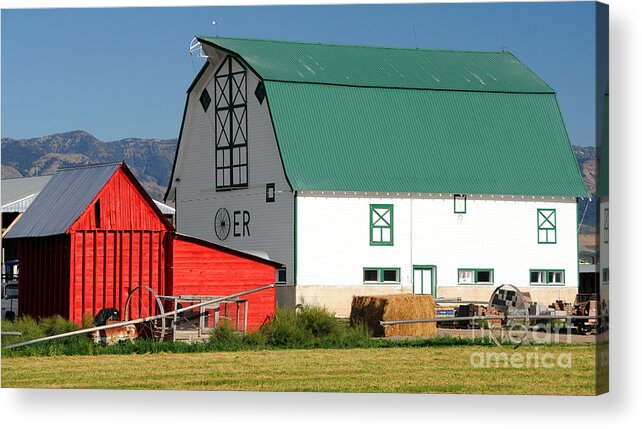 Green Acrylic Print featuring the photograph Green Barn in Southern Idaho by Gary Whitton