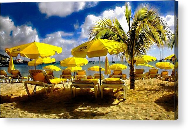 Yellow Umbrellas Acrylic Print featuring the digital art Mellow Yellow by Carrie OBrien Sibley