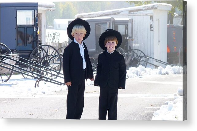 Young Amish Boys Acrylic Print featuring the photograph Oh So Cute Amish Boys by Jeanette Oberholtzer