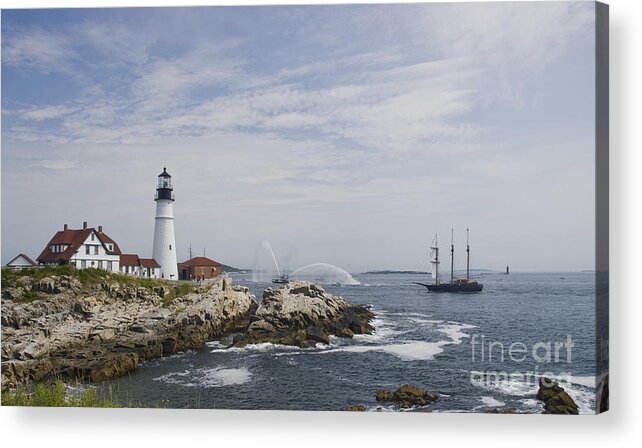 Portland Acrylic Print featuring the photograph Tall Ship and Lighthouse by Tim Mulina