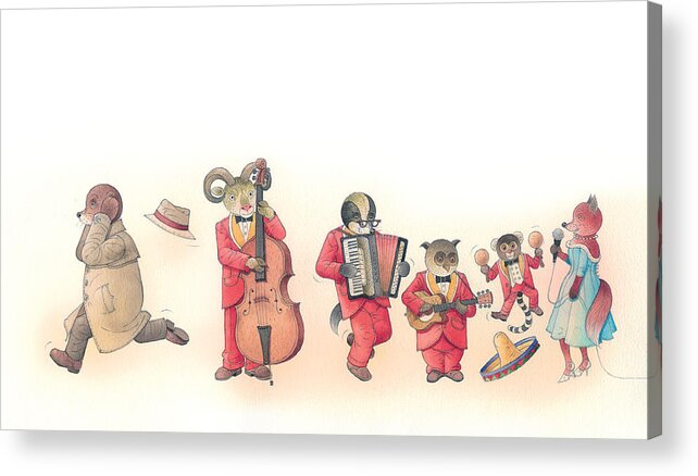 Music Dance Red Animal Instruments Acrylic Print featuring the painting Rabbit Marcus the Great 22 by Kestutis Kasparavicius