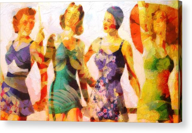 Ladies Acrylic Print featuring the painting At The Beach #1 by Lelia DeMello