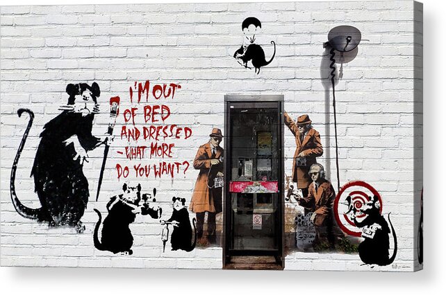 urban Graffiti Collection By Serge Averbukh Acrylic Print featuring the photograph Banksy - The Tribute - Rats #1 by Serge Averbukh