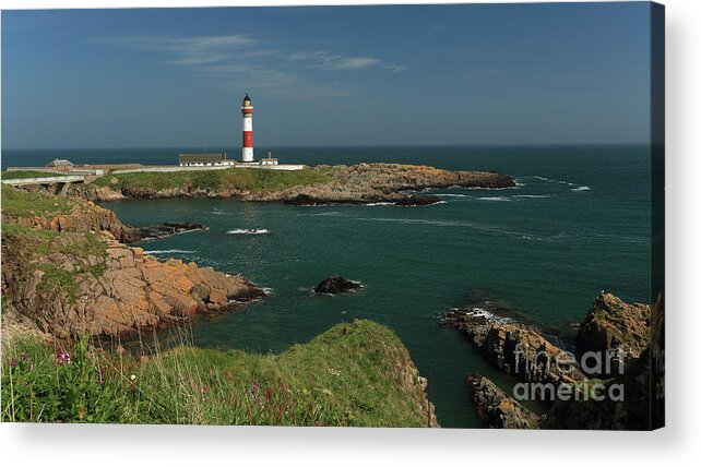 Boddam Lighthouse Acrylic Print featuring the photograph Buchan Ness Lighthouse and the North Sea #1 by Maria Gaellman