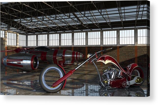 Motorcycle # Chopper # Render # Panhead # Custom Chopper # Motorcycle Art # Usa # Reflections #hubless Chopper # Acrylic Print featuring the photograph Custom Chopper #1 by Louis Ferreira