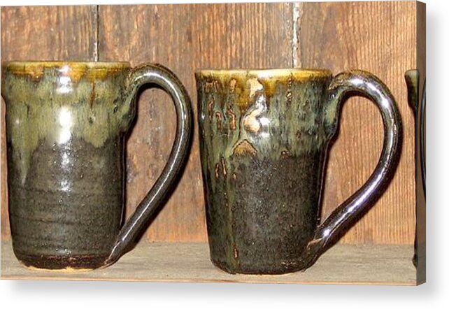 Wheel Thrown Cups Acrylic Print featuring the ceramic art Stoneware Cups #1 by Stephen Hawks