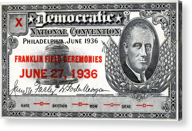 Democrat Acrylic Print featuring the painting 1936 Democrat National Convention Ticket by Historic Image