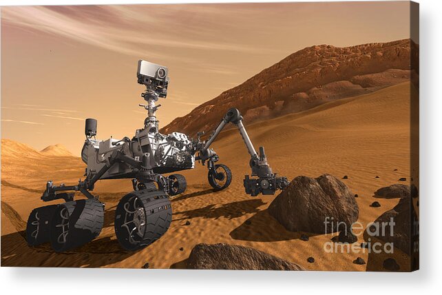Science Acrylic Print featuring the photograph Mars Rover Curiosity, Artists Rendering by NASA Science Source