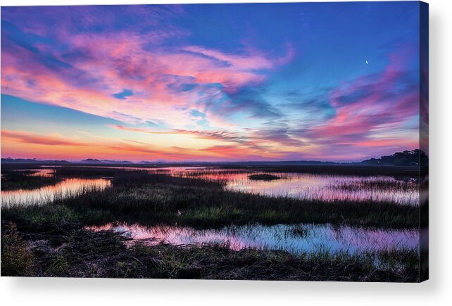 Oak Island Acrylic Print featuring the photograph Oak Island Marsh Sunrise #2 by Nick Noble