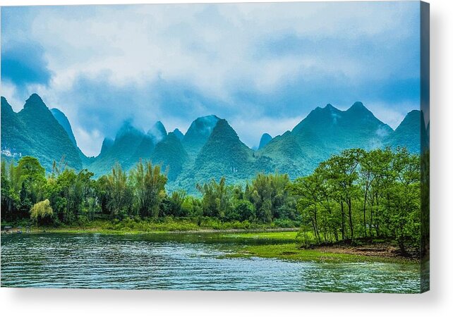Scenery Acrylic Print featuring the photograph Karst mountains and Lijiang River scenery #35 by Carl Ning
