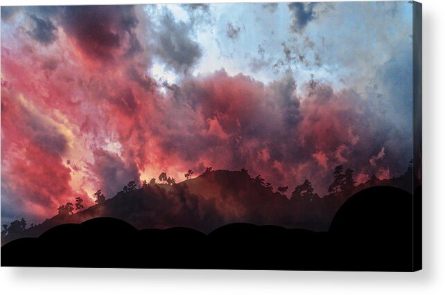 Clouds Smoke Fire Sky Landscape Trees Forest Woods Acrylic Print featuring the photograph 3994 by Peter Holme III