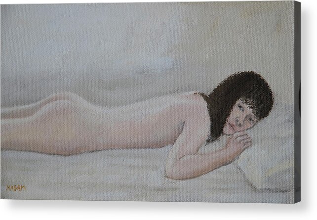 Nude Acrylic Print featuring the painting Morning #5 by Masami Iida