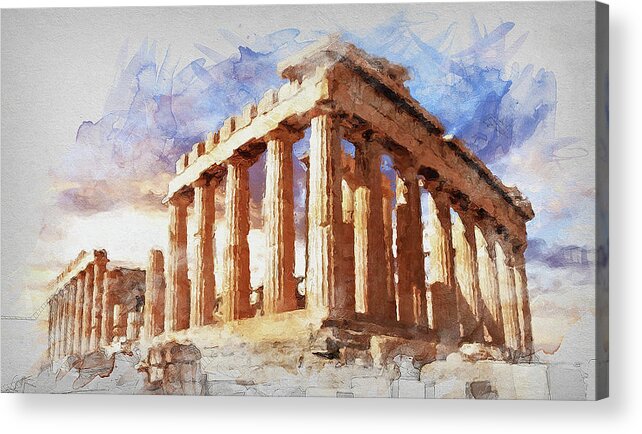 Acropolis Of Athens Acrylic Print featuring the painting Acropolis of Athens - 04 by AM FineArtPrints