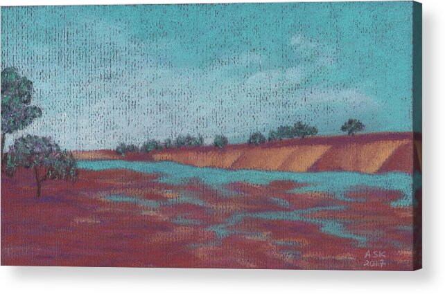 Mountains Acrylic Print featuring the pastel Afternoon on Lebata River by Anne Katzeff