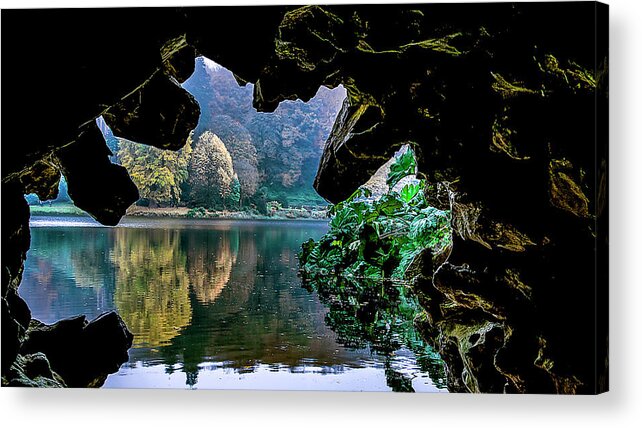 Foliage Acrylic Print featuring the photograph Ancient window to reflect by Ian Watts