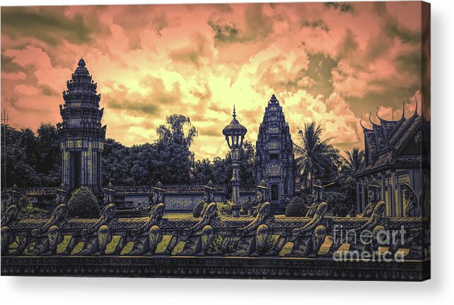 Angkor Wat Acrylic Print featuring the photograph Architecture Angkor Wat Flames by Chuck Kuhn