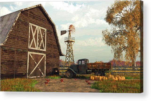 Fall Acrylic Print featuring the digital art Autumn Farm Scene by Jayne Wilson