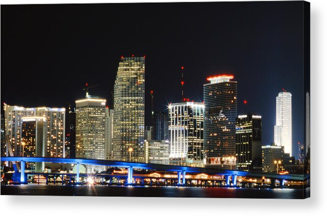 Miamiskyline Acrylic Print featuring the photograph Bay Front Miami Skyline by Gary Dean Mercer Clark