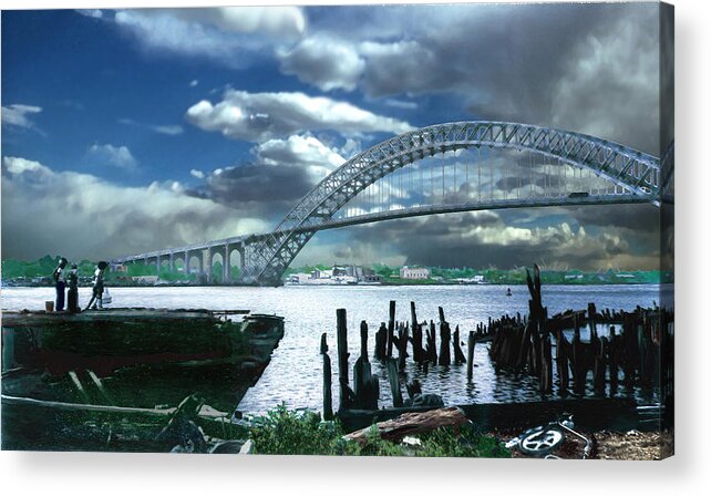 Seascape Acrylic Print featuring the photograph Bayonne Bridge by Steve Karol