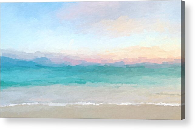 Anthony Fishburne Acrylic Print featuring the digital art Beach watercolor sunrise by Anthony Fishburne