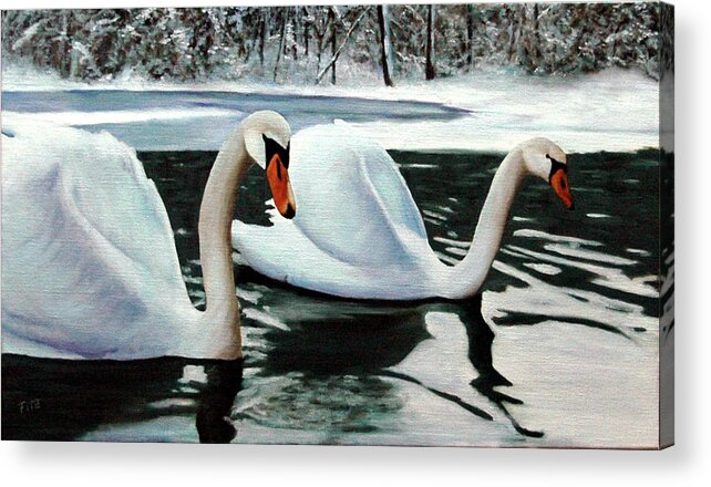 Swans Acrylic Print featuring the painting Birds of a Feather by Rick Fitzsimons