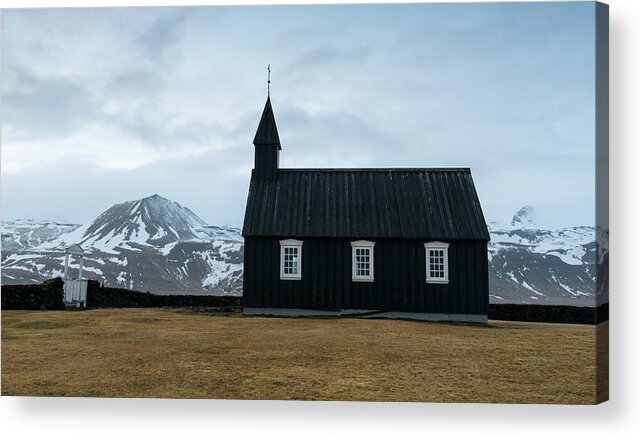 Budir Church Acrylic Print featuring the photograph Black church of Budir, Iceland by Michalakis Ppalis