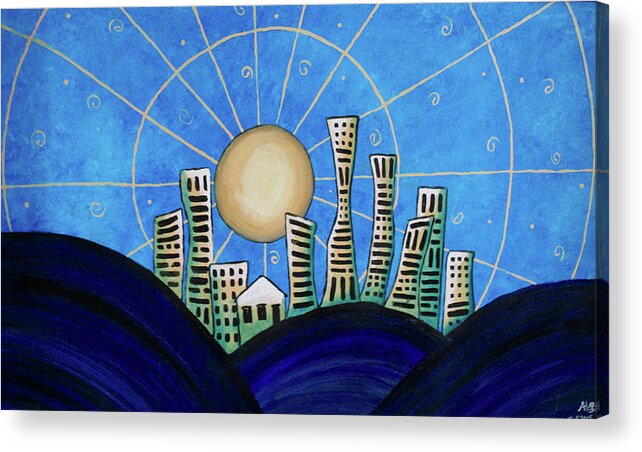 Blue Acrylic Print featuring the painting Blue City by April Burton