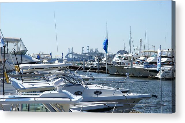 Chesapeake Bay Bridge Acrylic Print featuring the photograph Boat Show on the Bay by Charles Kraus