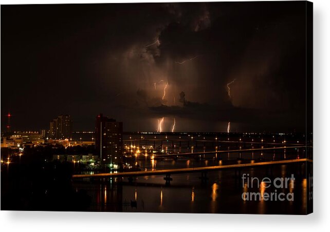 Lightning Acrylic Print featuring the photograph Bolts and Bridges by Quinn Sedam