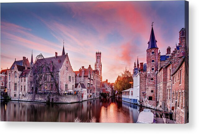 Bruges Acrylic Print featuring the photograph Bruges Sunset by Barry O Carroll