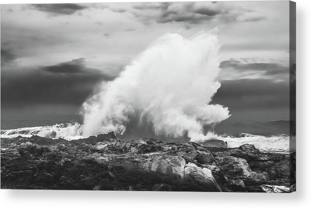 15 July 2013 Acrylic Print featuring the photograph BW Huge Wave Crashing on Tsitsikamma National Park South Africa by Jeff at JSJ Photography