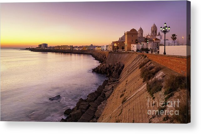 Sunrise Acrylic Print featuring the photograph Cadiz Panorama at Dusk Andalusia Spain by Pablo Avanzini