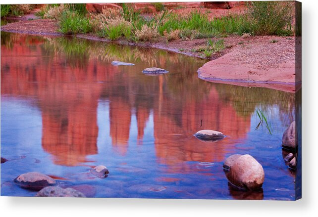 Red Rocks Acrylic Print featuring the photograph Cathedral Rock Reflection Pastel by Bob Coates