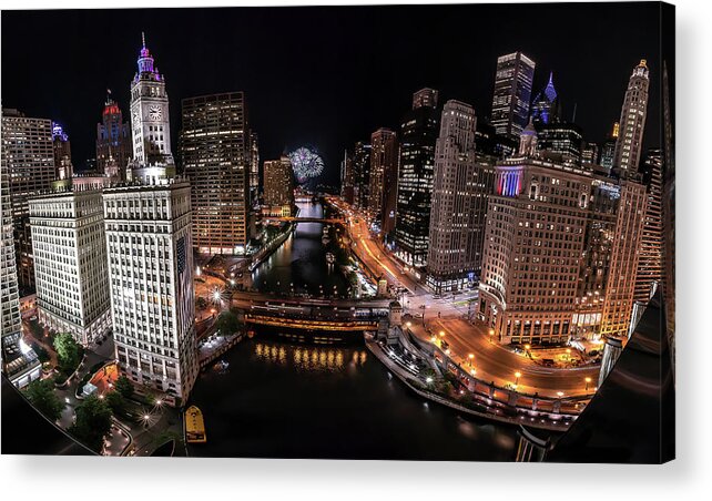 Chicago Acrylic Print featuring the photograph Chicago Night Live - Pano by Ryan Smith
