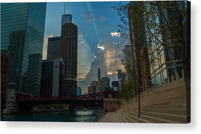 Chicago Acrylic Print featuring the photograph Chicago over Clark St. Bridge by Nisah Cheatham