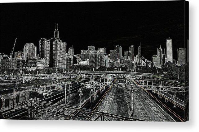 Trains Acrylic Print featuring the photograph Chicago Skyline and Tracks by Britten Adams
