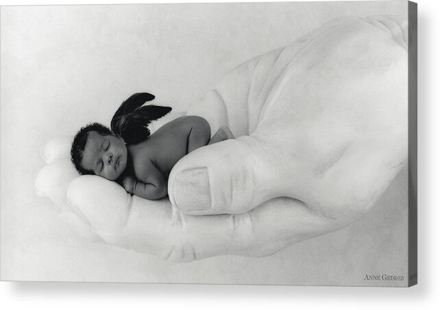 Black And White Acrylic Print featuring the photograph C.J. as an Angel by Anne Geddes