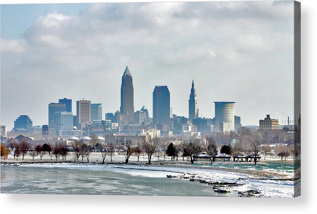 Cleveland Acrylic Print featuring the photograph Cleveland Skyline in Winter by Bruce Patrick Smith