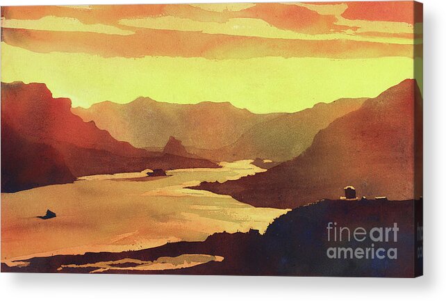 Clouds Acrylic Print featuring the painting Columbia Gorge Scenery by Ryan Fox