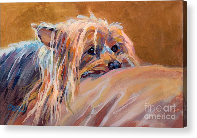 Yorkie Acrylic Print featuring the painting Couch Potato by Kimberly Santini