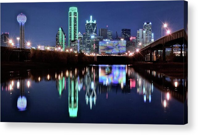 Dallas Acrylic Print featuring the photograph Dallas Dark Blue Night by Frozen in Time Fine Art Photography