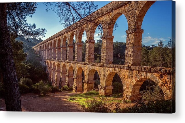 Joan Carroll Acrylic Print featuring the photograph Devils Bridge Tarragona Spain by Joan Carroll