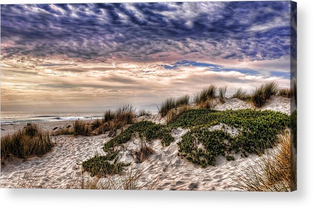 Sand Dunes Oxnard California Grass Clouds Acrylic Print featuring the photograph Dunes two by Wendell Ward
