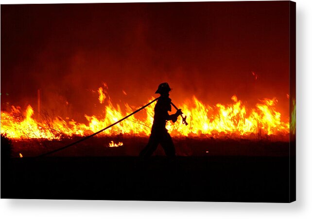 Fire Acrylic Print featuring the digital art Fighting the Fire by Linda Unger