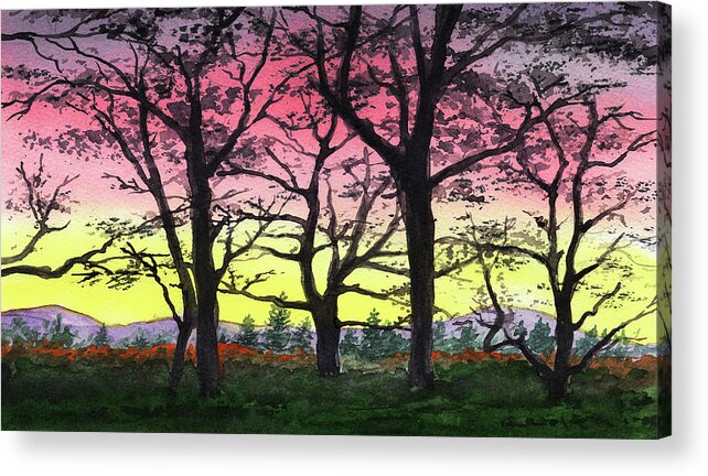Sunrise Acrylic Print featuring the painting Gorgeous Sunrise Watercolor Landscape by Irina Sztukowski