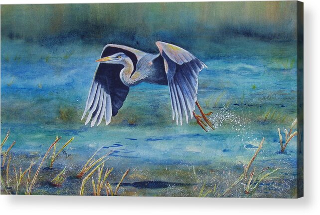 Blue Acrylic Print featuring the painting Great Blue Yonder by Karen Fleschler